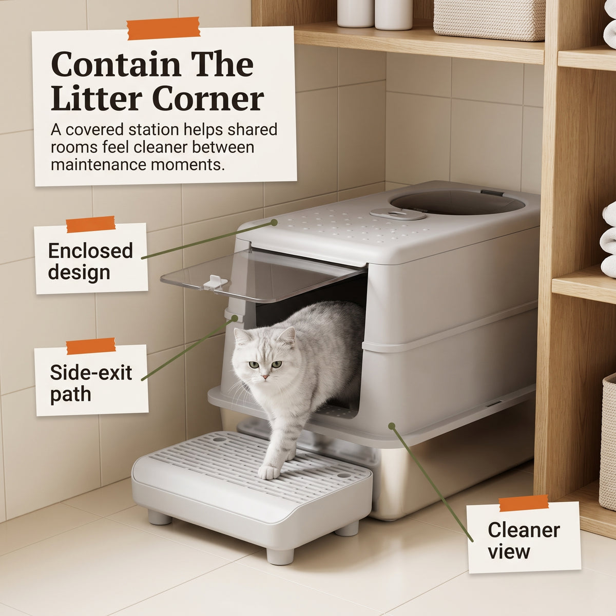 PawNovi Enclosed Stainless Steel Cat Litter Box with Side Exit — PawNovi