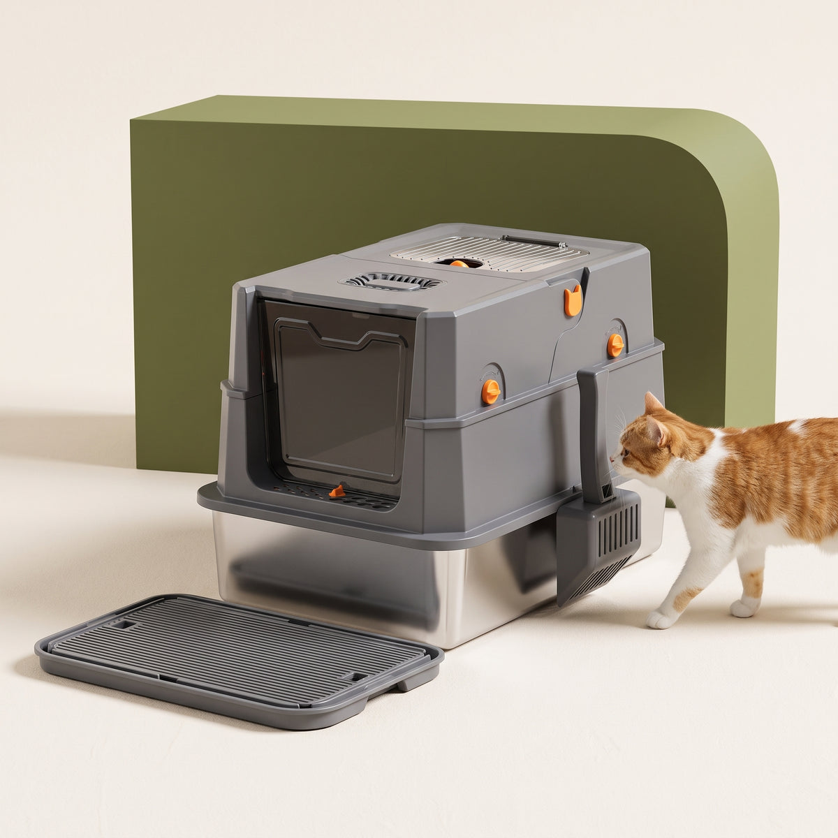 PawNovi Stainless Steel Enclosed Top-Entry Cat Litter Box — PawNovi