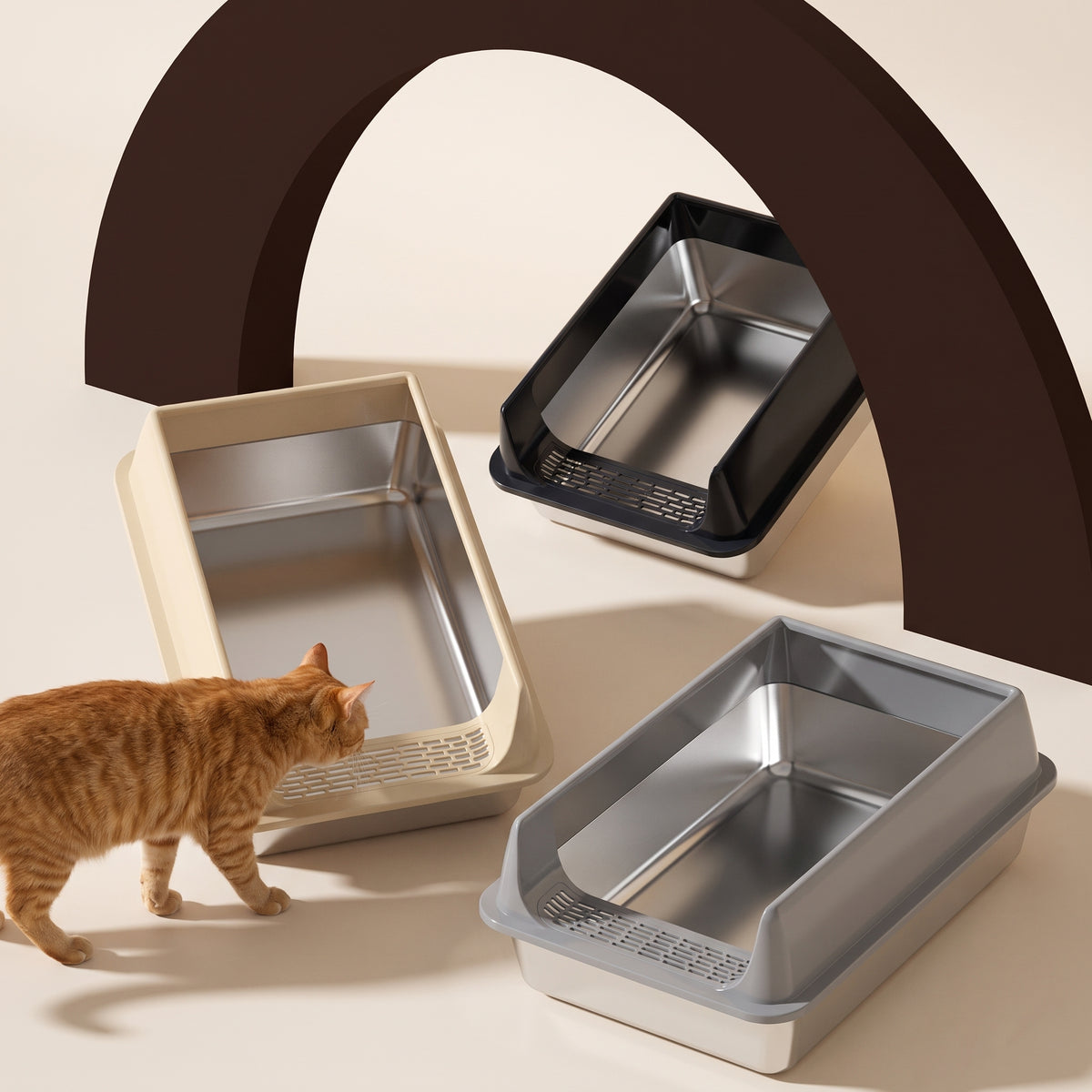 PawNovi Semi-Enclosed Stainless Steel Cat Litter Pan — PawNovi