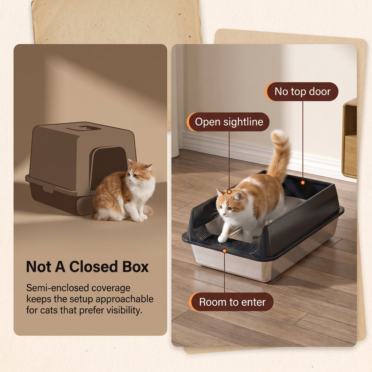 PawNovi Semi-Enclosed Stainless Steel Cat Litter Pan — PawNovi