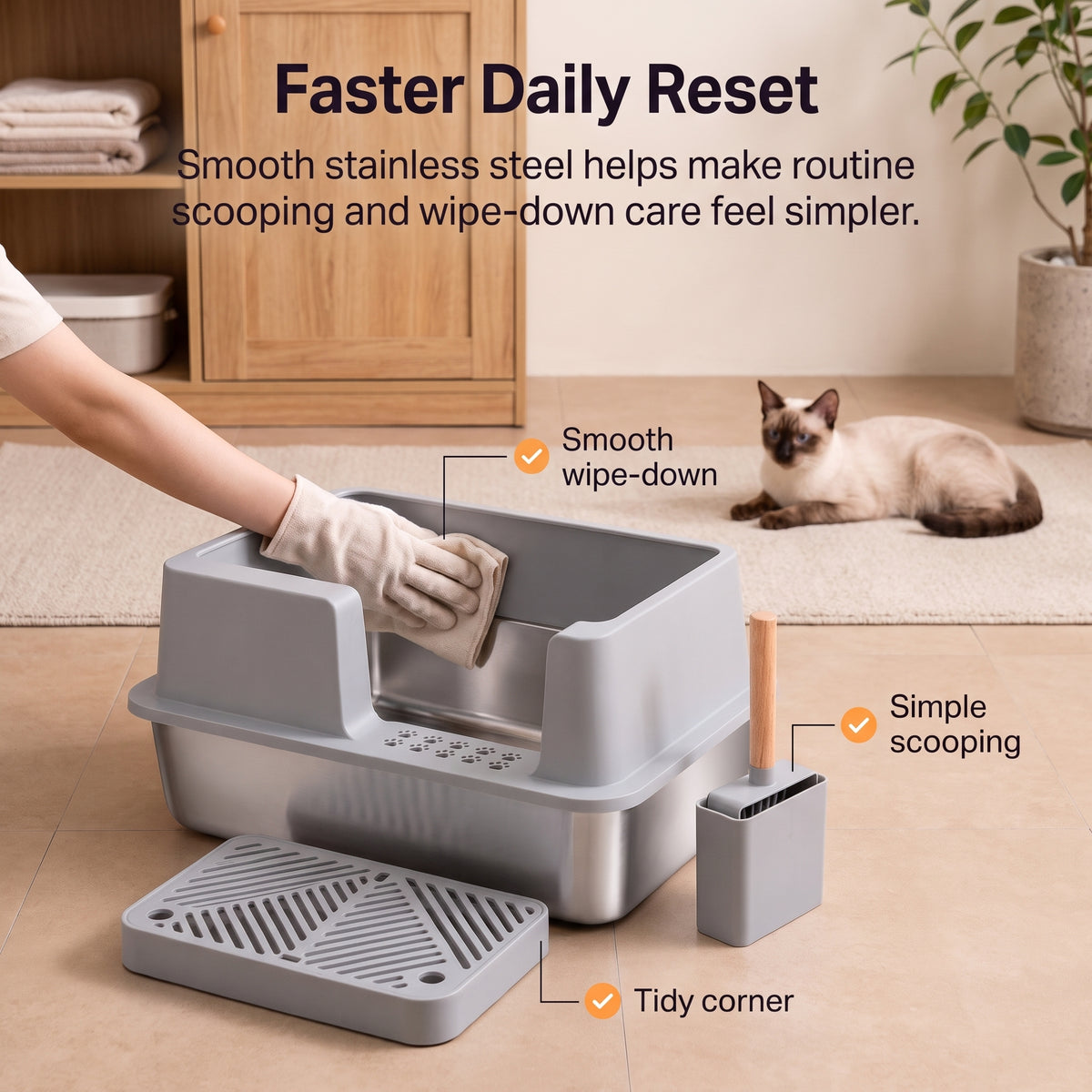 PawNovi Stainless Steel Cat Litter Box with Step Area — PawNovi