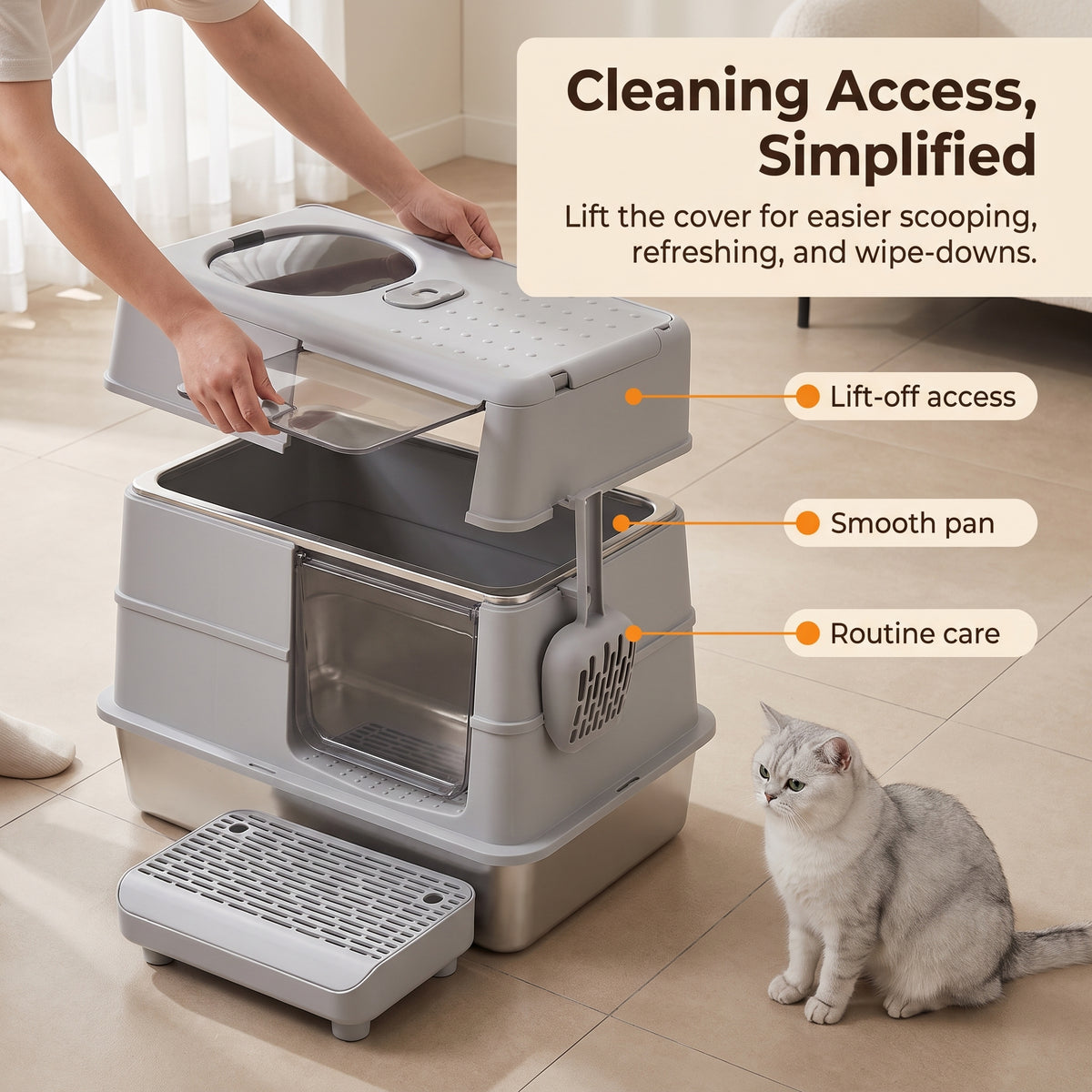PawNovi Enclosed Stainless Steel Cat Litter Box with Side Exit — PawNovi