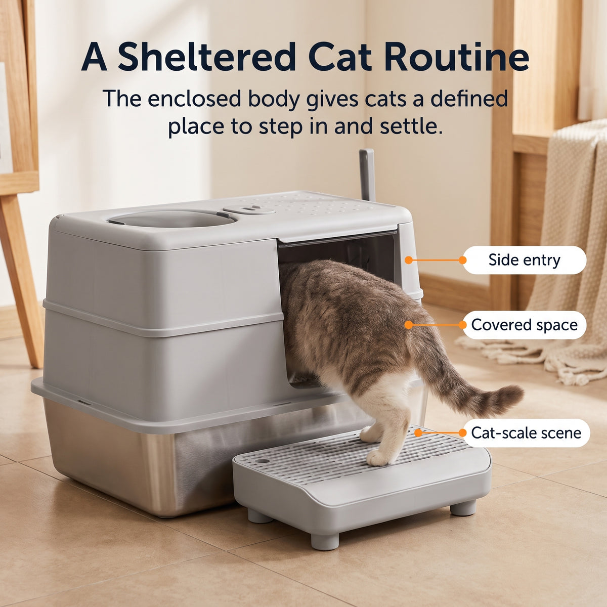 PawNovi Enclosed Stainless Steel Cat Litter Box with Side Exit — PawNovi