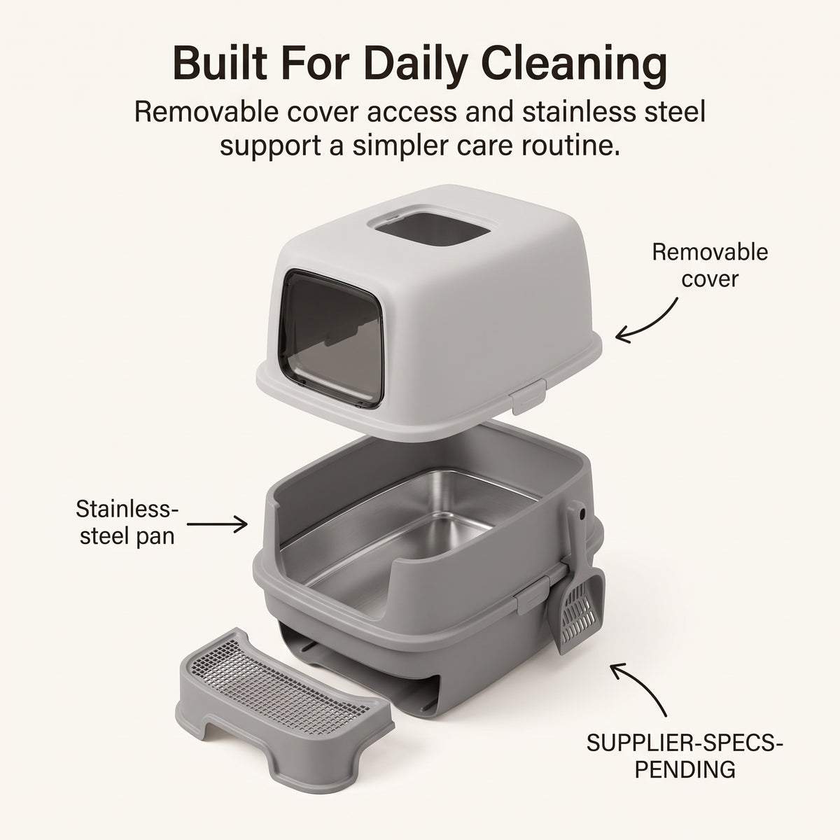 PawNovi Enclosed Stainless Steel Cat Litter Box with Side Exit — PawNovi