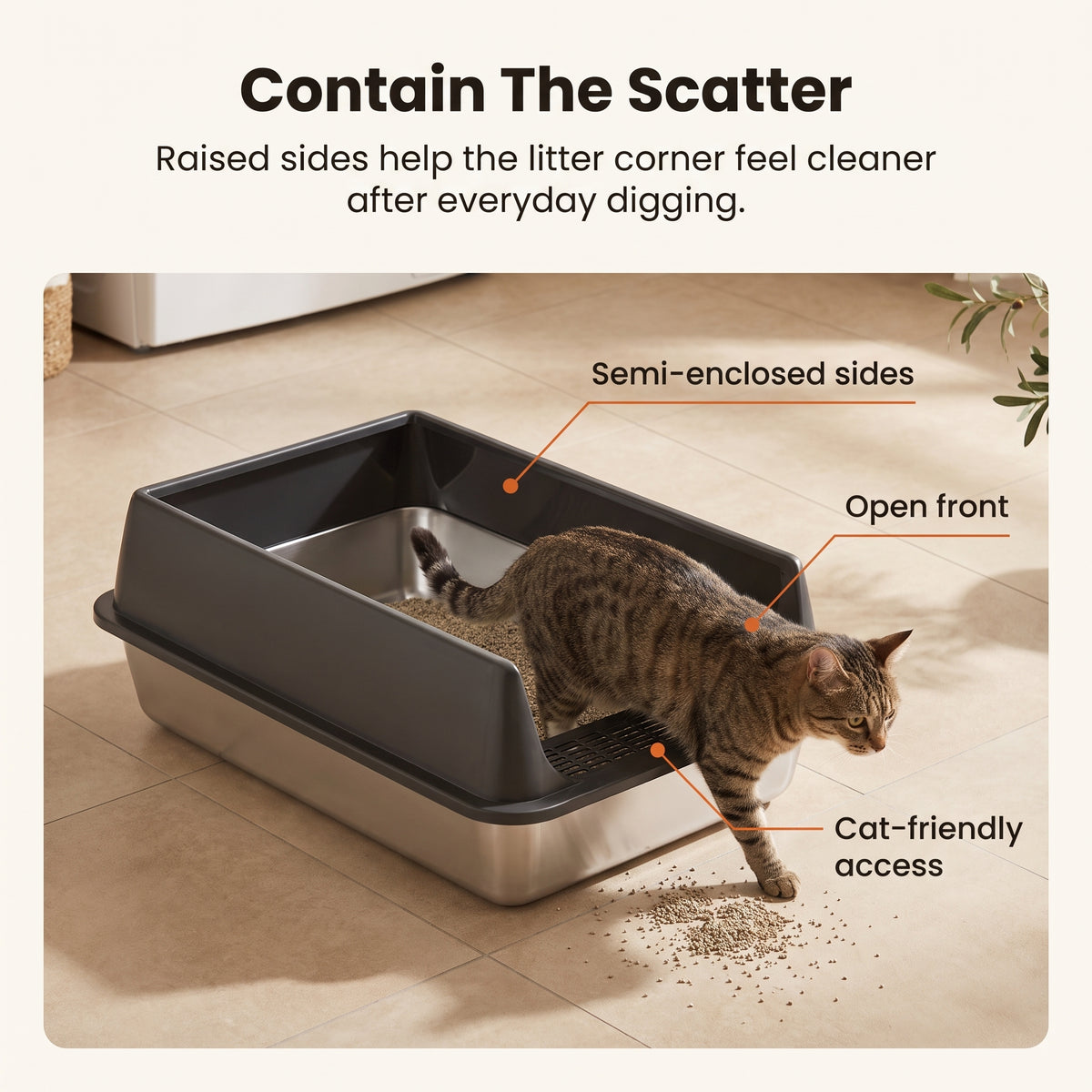 PawNovi Semi-Enclosed Stainless Steel Cat Litter Pan — PawNovi