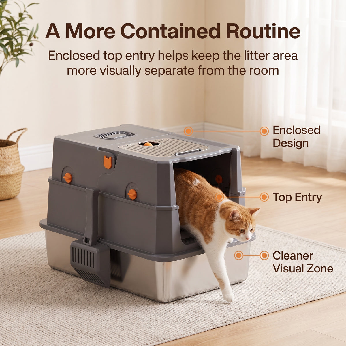 PawNovi Stainless Steel Enclosed Top-Entry Cat Litter Box — PawNovi