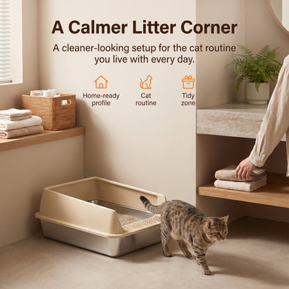 PawNovi Semi-Enclosed Stainless Steel Cat Litter Pan — PawNovi