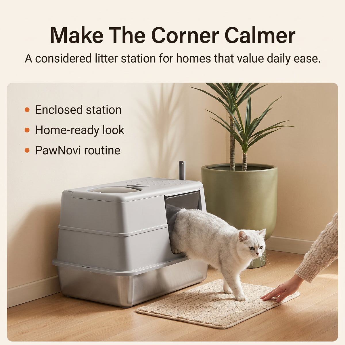 PawNovi Enclosed Stainless Steel Cat Litter Box with Side Exit — PawNovi