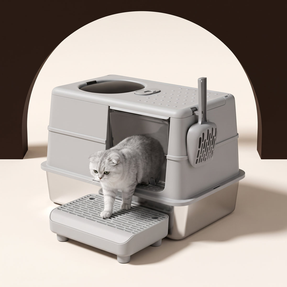 PawNovi Enclosed Stainless Steel Cat Litter Box with Side Exit — PawNovi