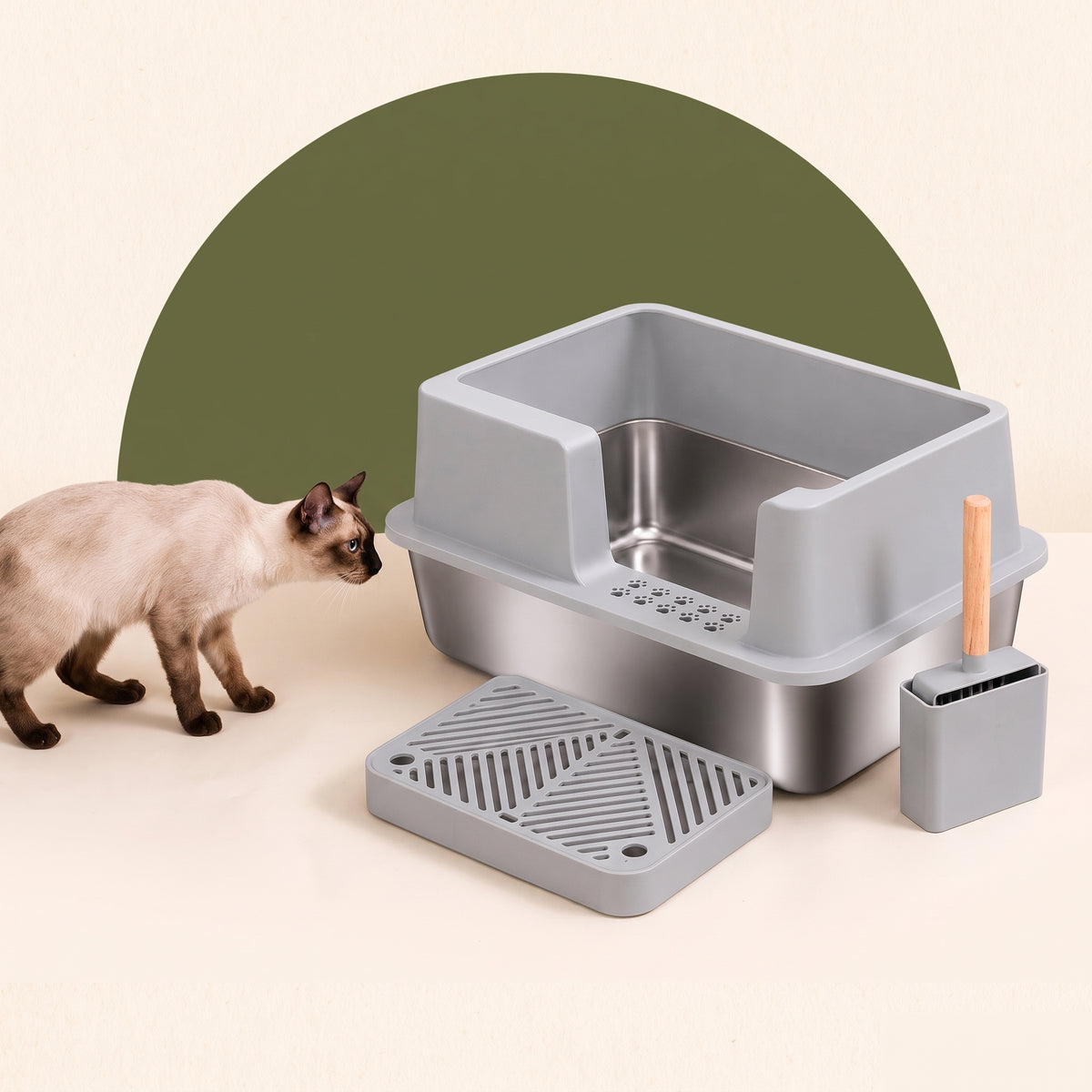 PawNovi Stainless Steel Cat Litter Box with Step Area — PawNovi