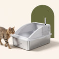 PetPivoit Stainless Steel Enclosed Cat Litter Box with Lid, Mat & Scoop