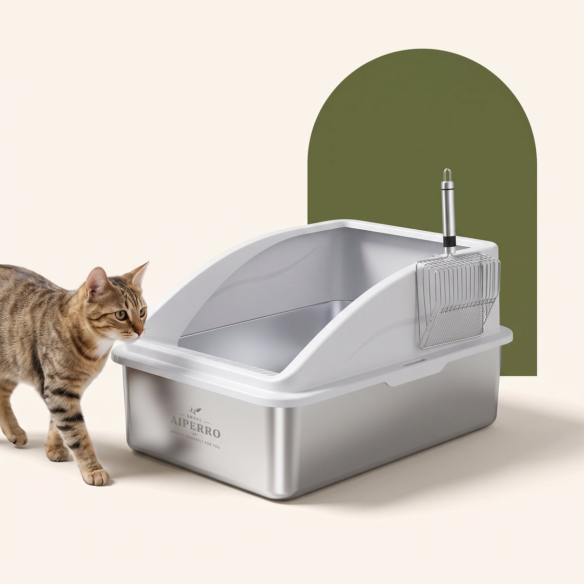 PawNovi Stainless Steel Enclosed Cat Litter Box with Lid, Mat & Scoop — PawNovi