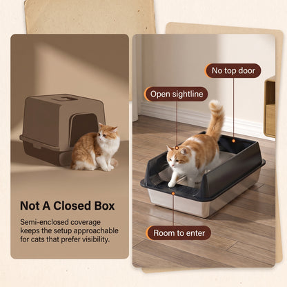 PawNovi Semi-Enclosed Stainless Steel Cat Litter Pan — PawNovi