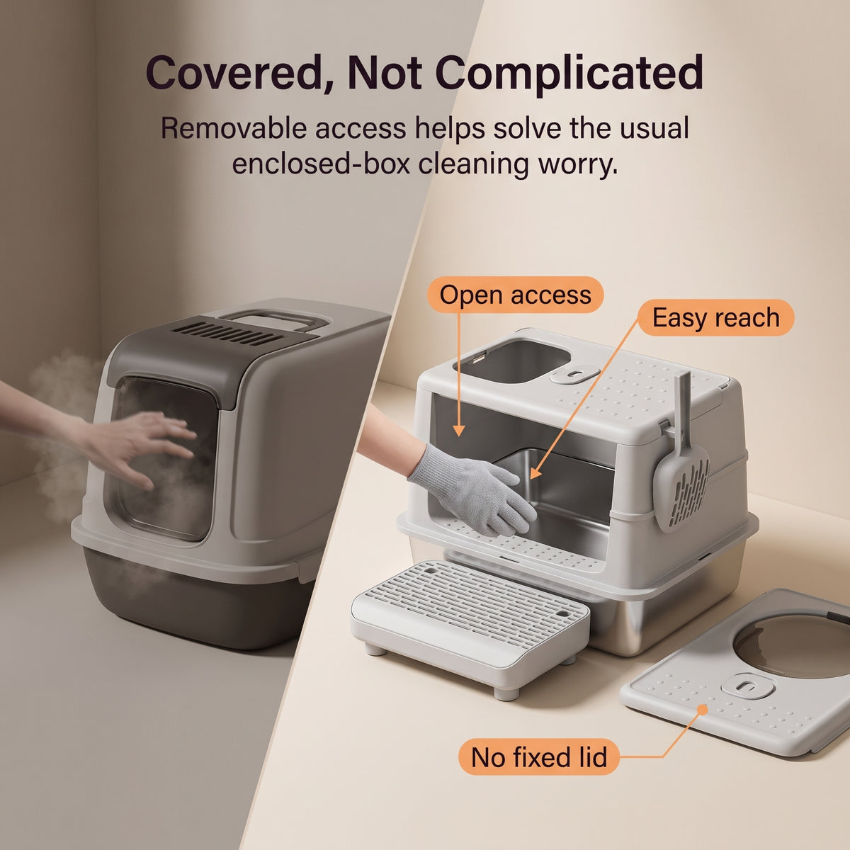 PawNovi Enclosed Stainless Steel Cat Litter Box with Side Exit — PawNovi