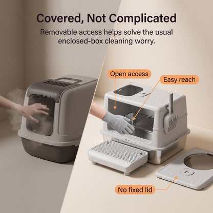 PawNovi Enclosed Stainless Steel Cat Litter Box with Side Exit — PawNovi