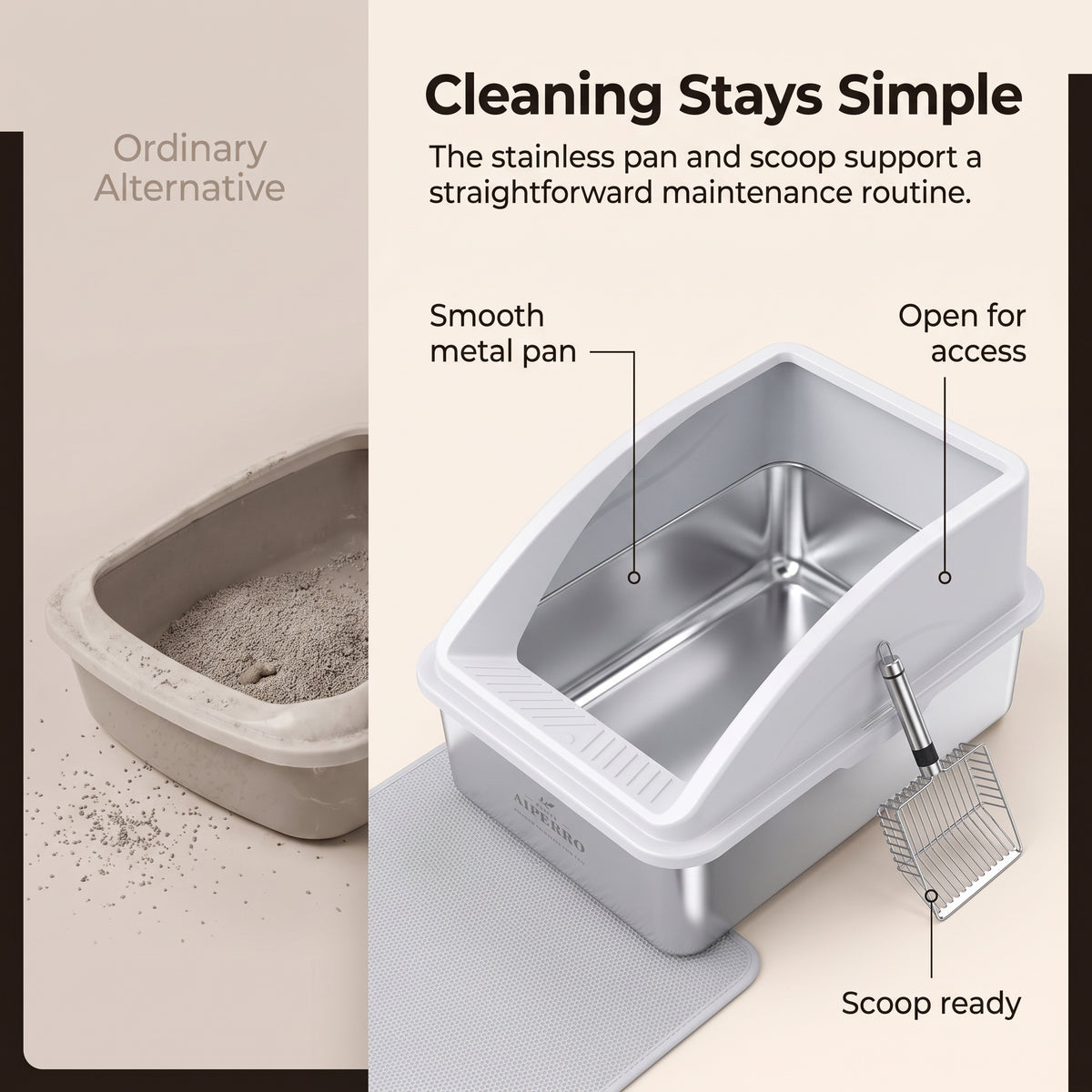 PawNovi Stainless Steel Enclosed Cat Litter Box with Lid, Mat & Scoop — PawNovi