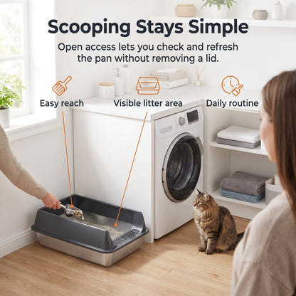 PawNovi Semi-Enclosed Stainless Steel Cat Litter Pan — PawNovi