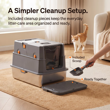 PawNovi Stainless Steel Enclosed Top-Entry Cat Litter Box — PawNovi