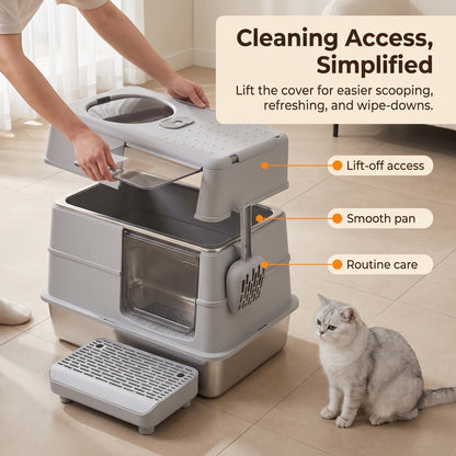 PawNovi Enclosed Stainless Steel Cat Litter Box with Side Exit — PawNovi