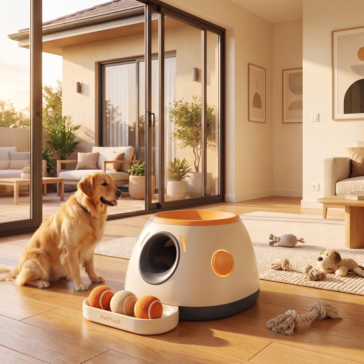PetPivoit FetchCue Indoor/Outdoor Ball Launcher — lifestyle use