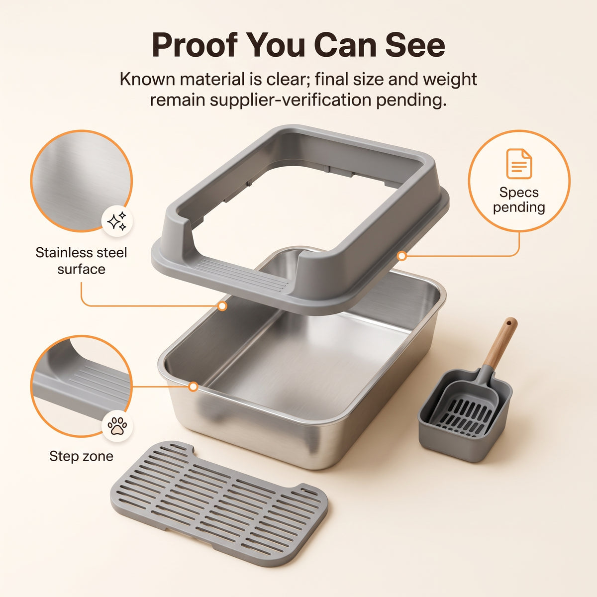 PawNovi Stainless Steel Cat Litter Box with Step Area — PawNovi